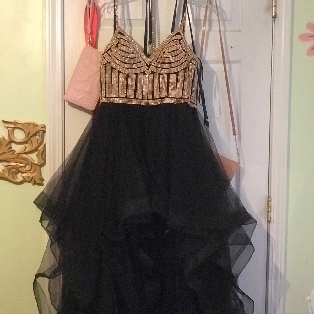 Black and gold formals dress.